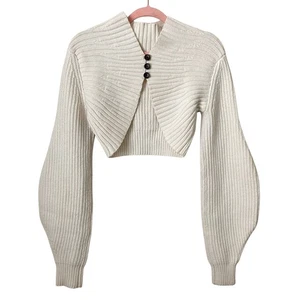 ALC Strickjacke Damen XS Creme 100% Wolle Cropped Puffärmel Coquette Y2K Shrug - Bild 1 von 8