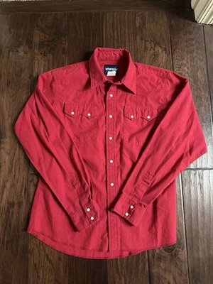 Camisa Wrangler Western Niños XL Roja Perla A Presión Manga Larga Vaquero Rodeo Foto 1 de 4