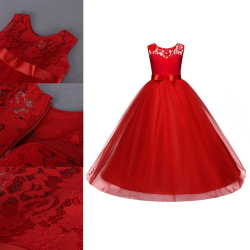 VETEMENTS Abito da sposa bambina pizzo tulle senza maniche colletto ad O taglia 130 cm (rosso) vestito