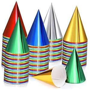 300 Pcs Birthday Party Hats Bulk Cone Metallic Foil Paper for Adults Kids - Picture 1 of 7