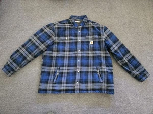 Carhartt Sherpa Lined Shirt Jacket Mens 2XL Blue Gray Plaid Hubbard 101752 - Picture 1 of 9