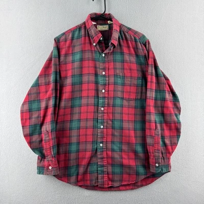Vintage LL Bean Shirt Mens Medium Red Plaid Flannel Button Up 90s Made in USA - Image 1 of 4