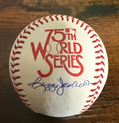 Reggie Jackson Signed Rawlings 75th World Series Baseball w COA - Image 1 of 2