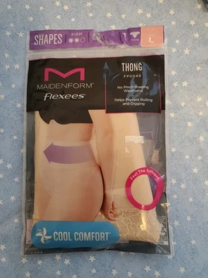 MAIDENFORM FLEXEES Cool Comfort Thong Size L Beige FP0049 WP193 - Image 1 of 4