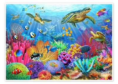 Poster Korallenriff mit Schildkröten - Adrian Chesterman - Bild 1 von 4