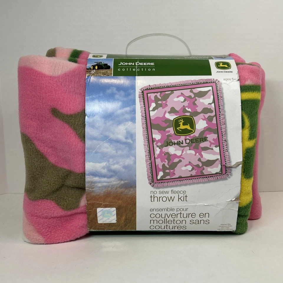 Kit de cobertor de lã camuflado rosa John Deere 43 x 55 sem costura faça você mesmo artesanato novo - Imagem 1 de 4