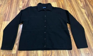 VTG Karen Scott Black Australian Boiled Wool Button Up Cardigan Jacket Size L - Picture 1 of 9