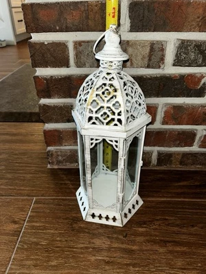 Large White Metal Decorative Moroccan Lantern Candle Holder Lamp - Indoor/Out... - Image 1 of 4