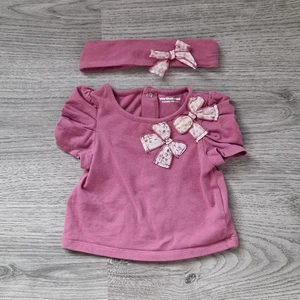 Baby Girl Vertbaudet Designer Purple White Floral Bow T-Shirt Hair Band Set 0-3M - Picture 1 of 5