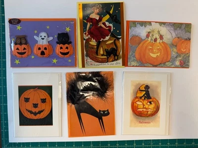 Lote de 6 tarjetas de Halloween de papiro, marionetas de dedo, calabazas, gatos negros Nuevo de Lote Antiguo Foto 1 de 2
