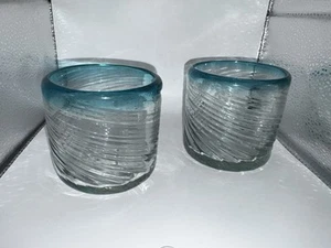 Mundgeblasene mexikanische Trinkgläser 2er Set mit Aqua Rand Whisky, Cocktail 8oz - Bild 1 von 6