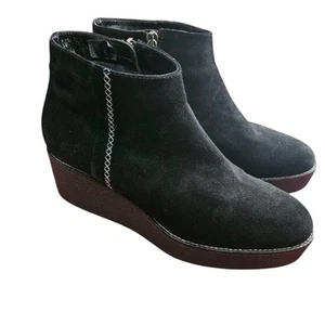 Aquatalia Vina Black Suede Platform Wedge Zipper Booties Size 8.5 - Picture 1 of 8