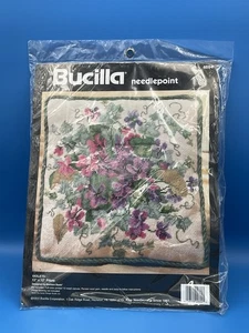 1994 VTG Bucilla Needlepoint Pillow Kit 4694 Violets NEW B Baatz - Picture 1 of 3