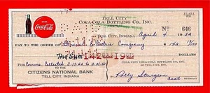 1952 Coca Cola Tell City Ind Old Bottling Co Check #646 - Bild 1 von 1