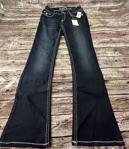 Wallflower Women's Dark Wash Bootcut Jeans Size 7 NWT Embroidered Pockets - Picture 1 of 5