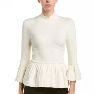 Ted Baker Damen Creme Lislie Plissee Gerippt Schößchen Pullover Sweater Größe 6/S - Bild 1 von 13