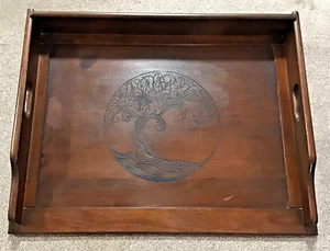 vtg WOODEN BREAD BAKE DOUGH BOARD - 3 sided 20" x 26" handled TREE OF LIFE - Picture 1 of 9