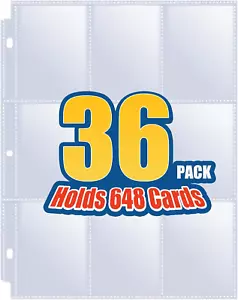 36 Pack 9 Pocket Page Protector, Trading Card Sleeves Pages Baseball for 3 Ring - Picture 1 of 12