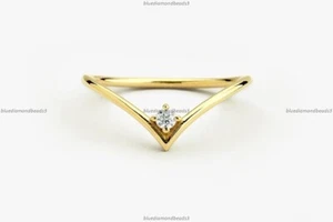 Midi V Art Deco Wedding Engagement Diamond Ring 14k Yellow Gold Diamond Jewelry - Picture 1 of 5
