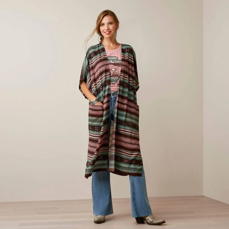Женское кимоно Ariat Duster Serape M/L в полоску Southwestern куртка топ кардиган - Изображение 1 из 4