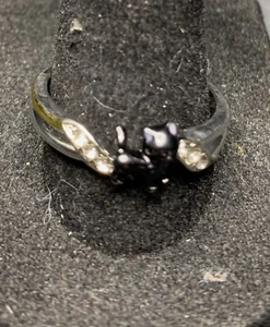 Vintage Estate Antique Silver Tone Rhinestone Cat CZ Ring - Size 9 - Picture 1 of 5