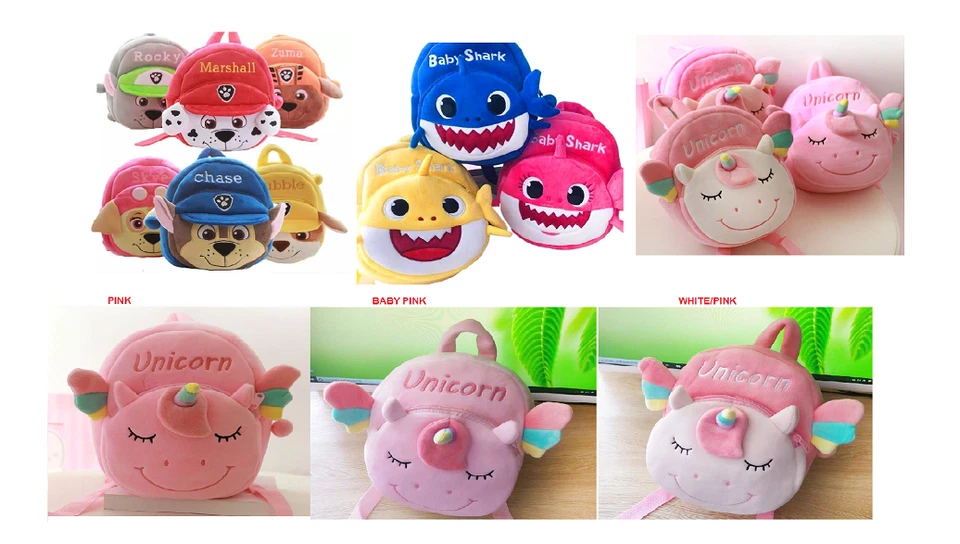 TROYLYBEE Paw Patrol baby shark and Unicorn 3-D Plush Backpack for little kids age 1 to 5