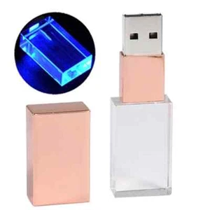 Blue LED Pen Drive Free Custom Logo USB Flash Drive Golden Crystal Memory Stick - Afbeelding 1 van 44