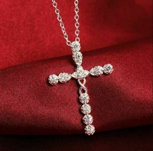 0.50Ct Round Lab-Created Diamond Cross Shape Pendant 14K White Gold Finish - Picture 1 of 3