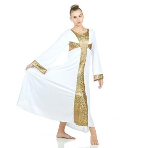 Danzcue Praise Shimmery Cross Long Sleeve Dress - Picture 1 of 6