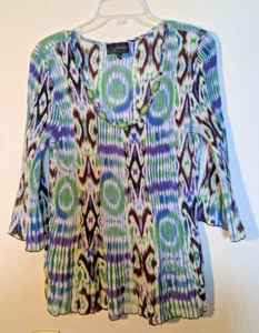 INVESTMENTS Oberteil Shirt Perlenausschnitt 3/4 Arm Akkordeon Plissee XL halbtransparent - Bild 1 von 4