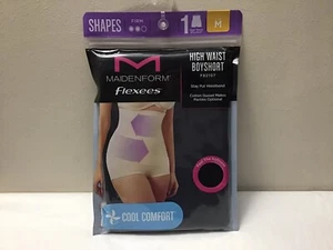 NWT Maidenform Flexee Med Black High Waist Boyshort F82107 Shaper Cool (T18-18) - Picture 1 of 9
