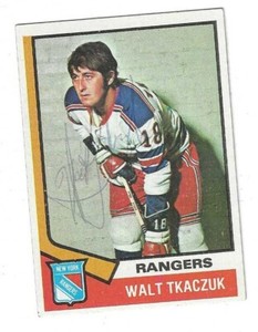 Signed Autographed WALT TKACZUK New York Rangers 1974-75 Topps Card #119 COA