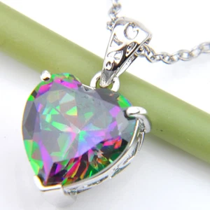 Valentine's Day Gift Huge Natural Rainbow Mystical Topaz Vintage Silver Pendant - Picture 1 of 4