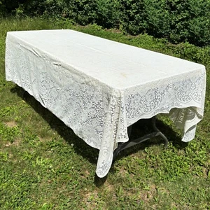 Floral Machine Made Lace Tablecloth Shabby Décor Cottage Core Vintage READ - Picture 1 of 6