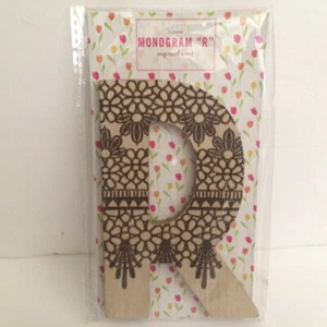 Engraved Wood Monogram Name Letter Initial "R" Henna Design Gift & Crafting  - Picture 1 of 4