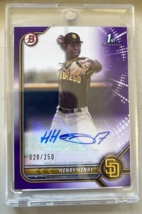 2022 Bowman Henry Henry 1st Auto /250 Purple #PPA-HH | San Diego Padres Invest - Picture 1 of 2