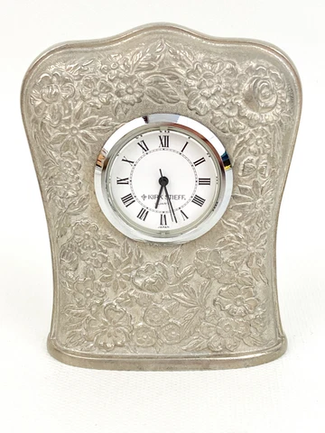 Vintage kirk Stieff Pewter Table Top Shelf Clock W/New Battery And Works Great! Cover