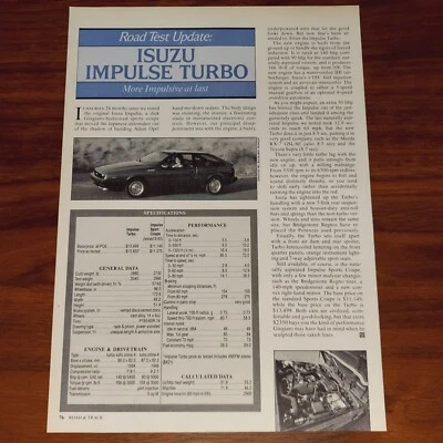 REVISTA ISUZU IMPULSE TURBO SPORT CUPÉ ARTÍCULO IMPRESO ANUNCIO DISEÑADO POR GIUGIARO Foto 1 de 4