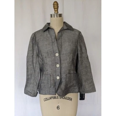 Blazer para mujer Evan-Picone mezcla de lino manga 3/4 talla 8P tejido gris pequeño NUEVO Foto 1 de 4