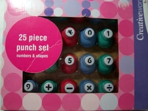25 Piece PUNCH SET Numbers & Shapes Angel Bear Butterfly Heart Horse Star Tree - Picture 1 of 3