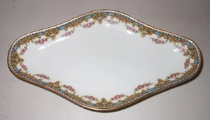 Robert Haviland Limoges Pickle Plate Pink Roses Gold & Blue Edge 9-5/8" x 5-3/8" - Picture 1 of 5