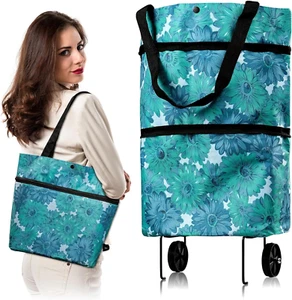 Borsa per La Spesa 2 in 1 Con Ruote, Pieghevole, Pieghevole, Con Ruote Pieghevol - Foto 1 di 12