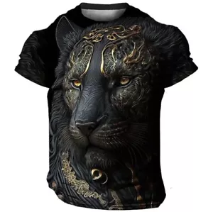 Daily Oversized Men's T-Shirt 3D Lion Print Tees Tops Summer Casual Animal Patte - Picture 1 of 3