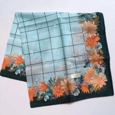 NUEVO CON ETIQUETAS De Colección Christian Dior Floral Algodón Pañuelo Bolsillo Cuadrado Bufanda 18" x 18" Foto 1 de 4