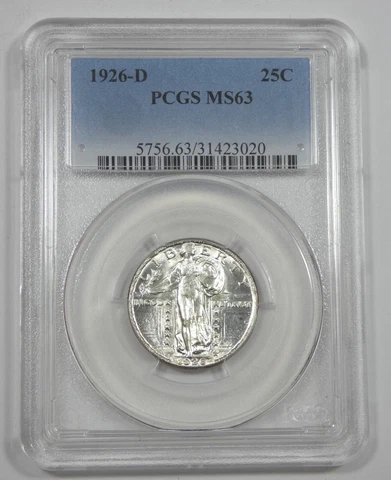 1926-D Standing Liberty Quarter CERTIFIED PCGS MS 63 Silver 25c Cover