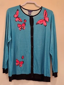 Women's Doncaster Butterfly Silk Cashmere Blend Cardigan Sweater Beaded Size 1W - Picture 1 of 8