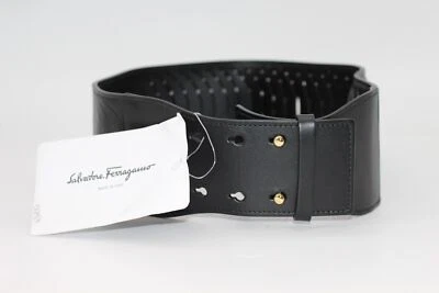 $595 Salvatore Ferragamo Cinturón Cuero BECERRO NEGRO Talla 70 Foto 1 de 4