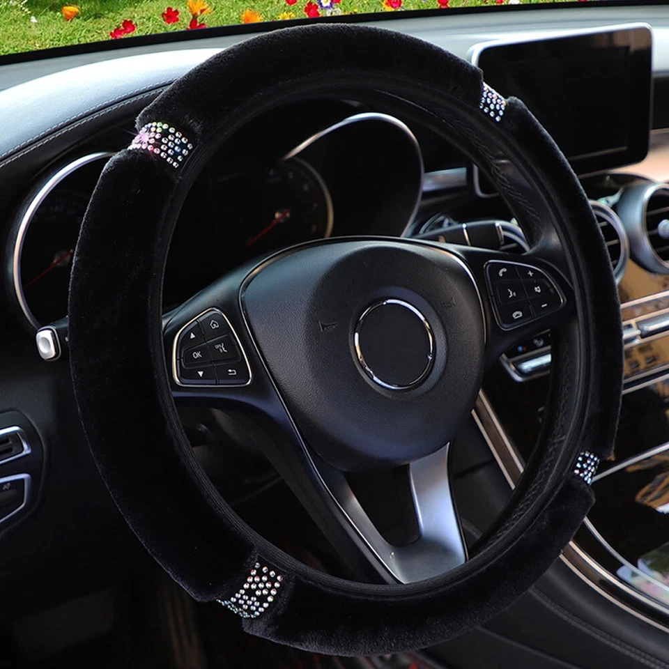 Cubierta universal de felpa para volante de coche de 15""/38 cm accesorios de estrás brillantes Foto 1 de 4