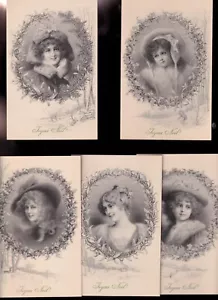 Superbe Lot de 5 CPA différentes illustrées FEMMES et ENFANTS MM Vienne - Afbeelding 1 van 1