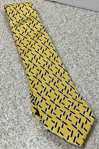 Ralph Lauren Classic Men’s Tie Silk Hand Made Yellow W/ Blue Geometric Design - Picture 1 of 7
